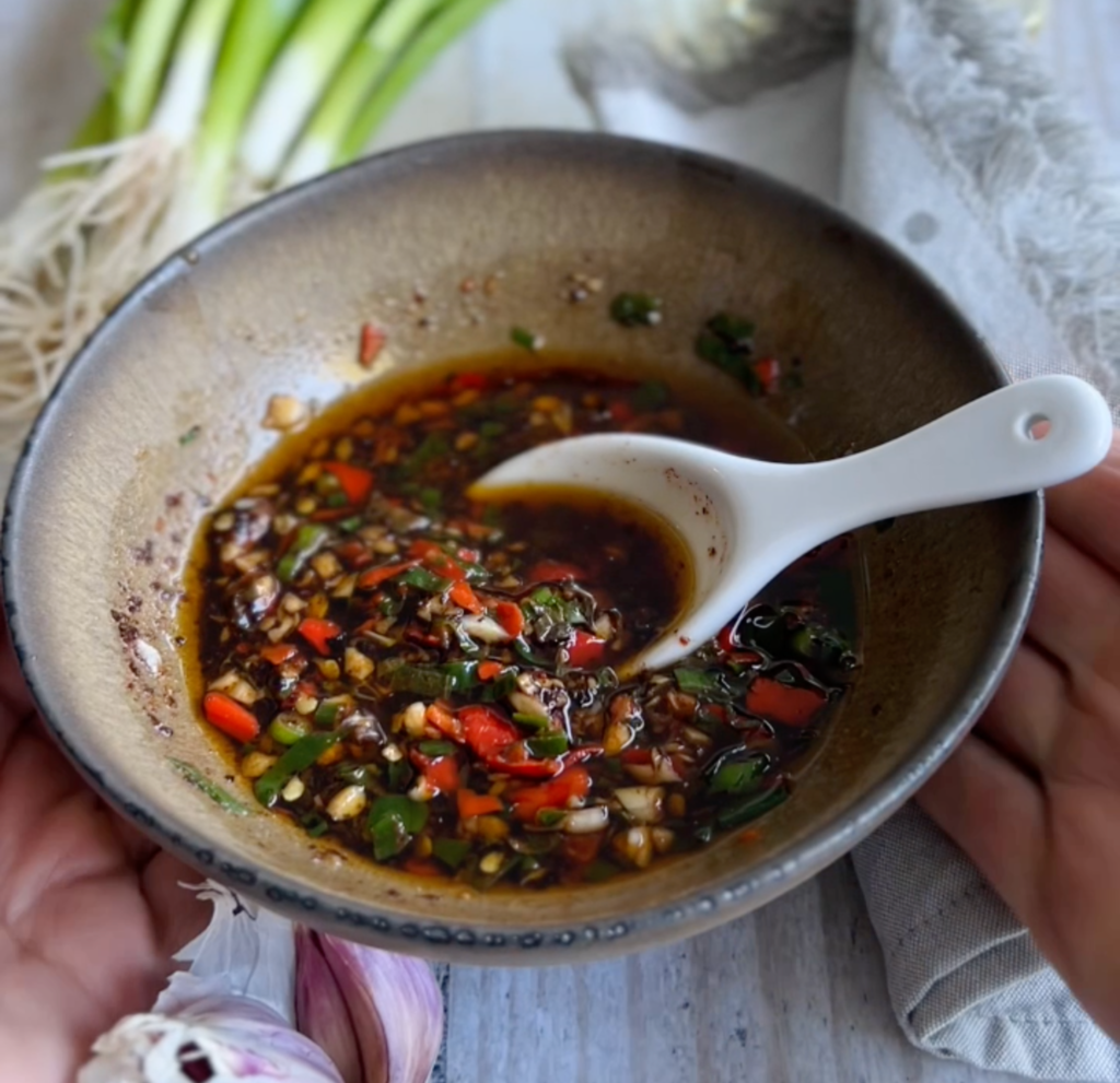 Quick garlic and chilli oil in a bowl