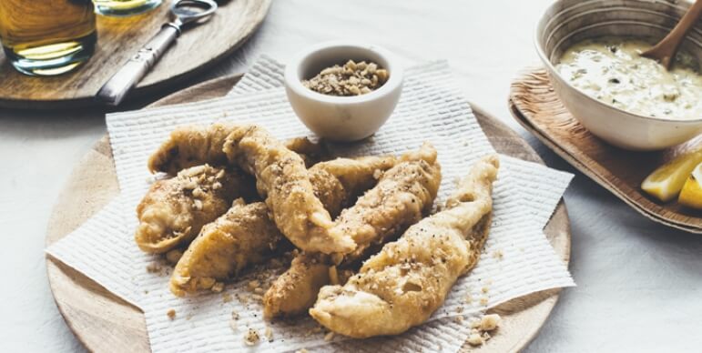 Beer Battered Fish with Macadamia Dust